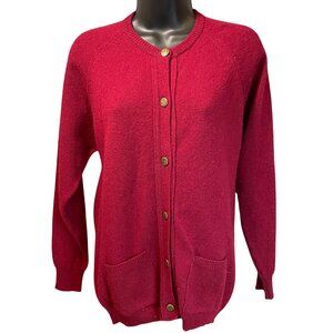 Vintage Gaeltarra Irish Red Lambswool Cardigan With Gold Buttons Sz Medium
